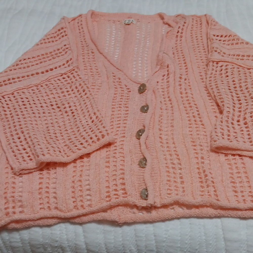 Peach Knit Cardigan Sweater